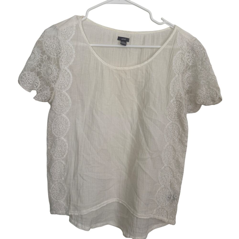 Aerie T-Shirt Women's‎ White Lace Embroidered Short Sleeve Shirt Sz S